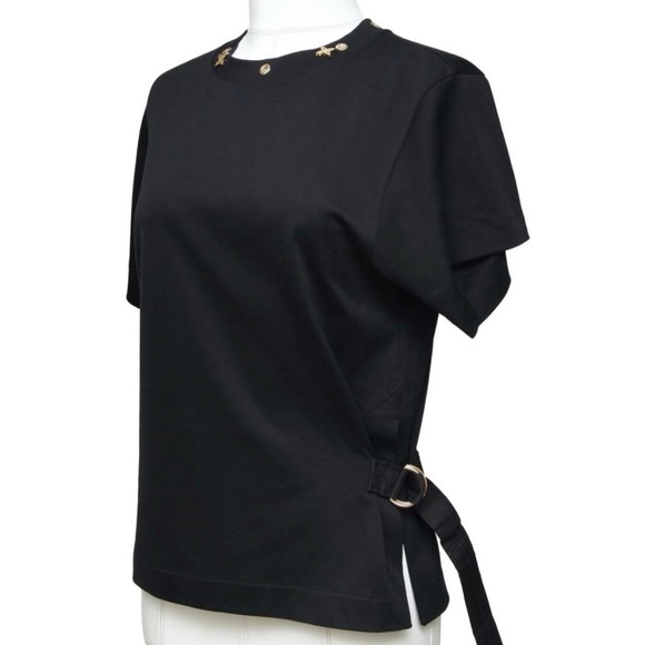 LOUIS VUITTON Black T-Shirt Side Strap Top Gold Monogram Sleeve XS NWT - Picture 3 of 6